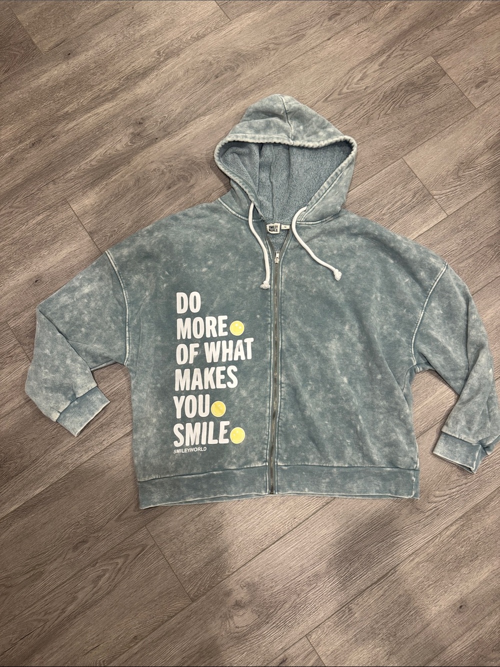 Smiley World Do More Of What Makes You Smile Zip-Up Hoodie - Faded Teal Sz 1X m6